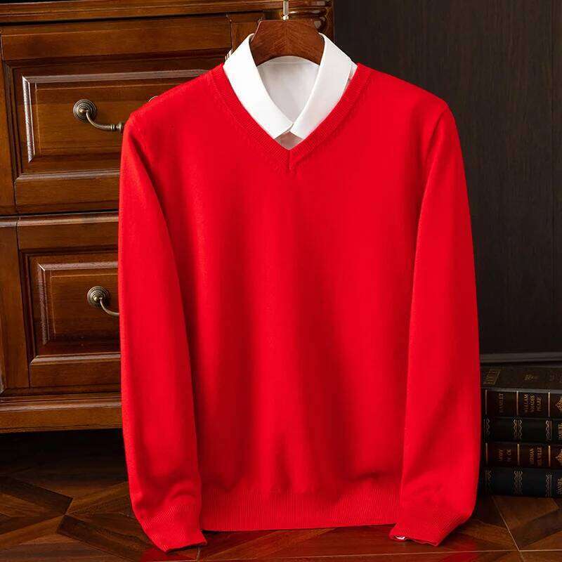 Autumn Winter Basic Merino Wool V-Neck Sweater Men's Designer Fashion Fashionable Casual Business Knitwear Cashmere Pullover Clothing Tops - view 3