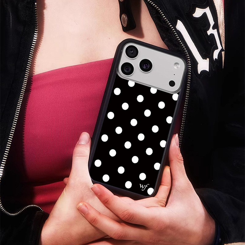 WildFlow black polka dot phone case compatible with iPhone 17 Apple 16 Pro Max/15 Plus protective cover