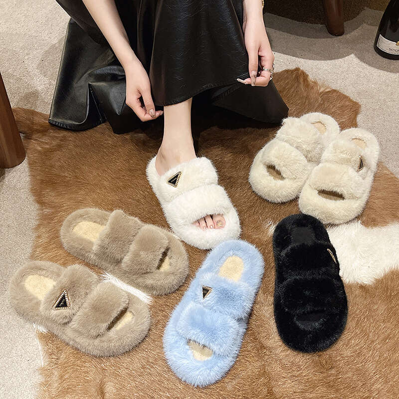 Thick-Soled Height-Increasing Furry Women, Outdoor Wear, Autumn Winter, Internet Celebrity Light Luxury Versatile Cotton Slippers, Home Hot-Selling Sl