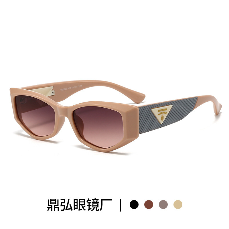 Luxury brands designer 2026 New Womens Cat-Eye Sunglasses Small Frame with Triangle Logo & Woven Temple UV400 Anti-UV European American Streetwear Sha