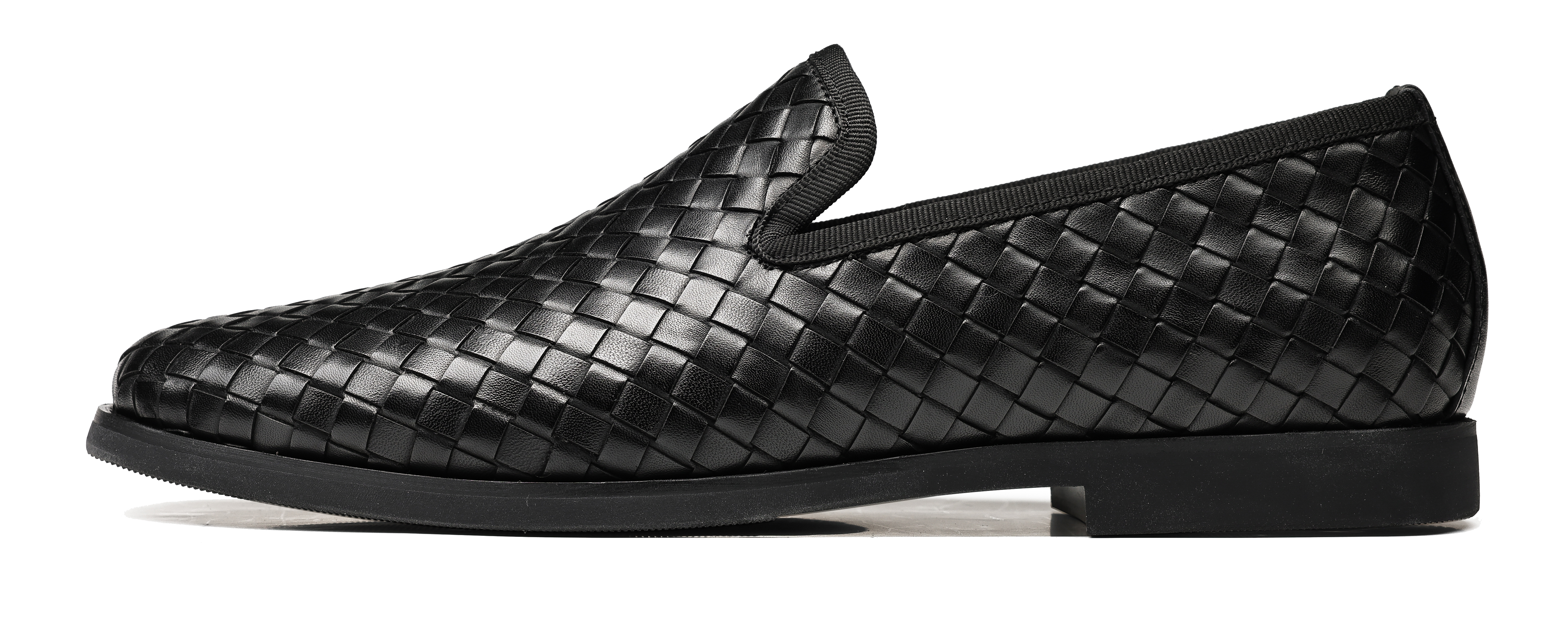 Men's Black Woven Leather Loafers Slip On Business Casual Dress Shoes Breathable Formal Office Shoes For Men