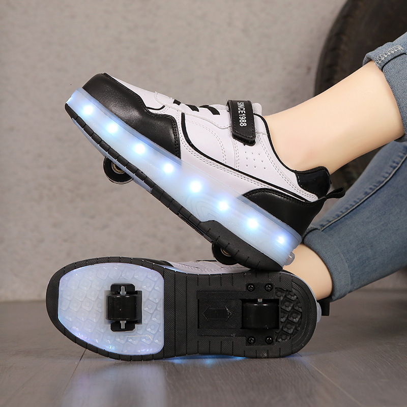29-40 USB Charging Children Sneakers With 2 Wheels Girls Boys Led Shoes Kids Sneakers With Wheels Roller Skate Shoes SH190916