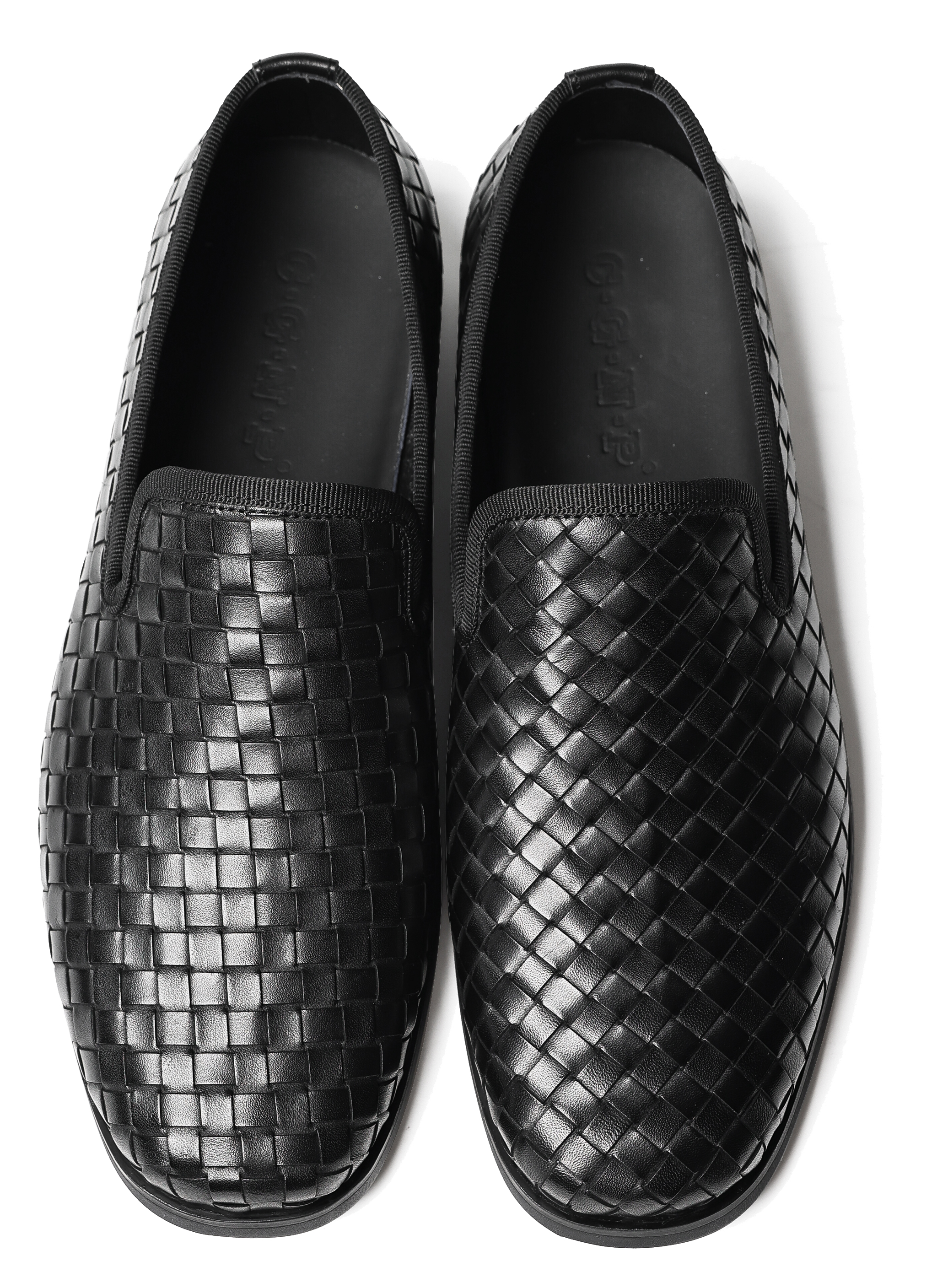 Men's Black Woven Leather Loafers Slip On Business Casual Dress Shoes Breathable Formal Office Shoes For Men