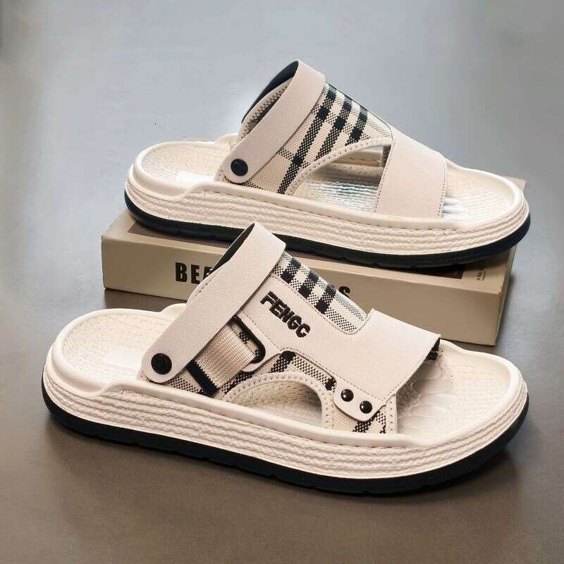 Popular 2026 New Men's Two Wear Sandals Plaid Breathable Non Slip Thick Sole Casual Beach Slippers for Outdoor Walking dh424087