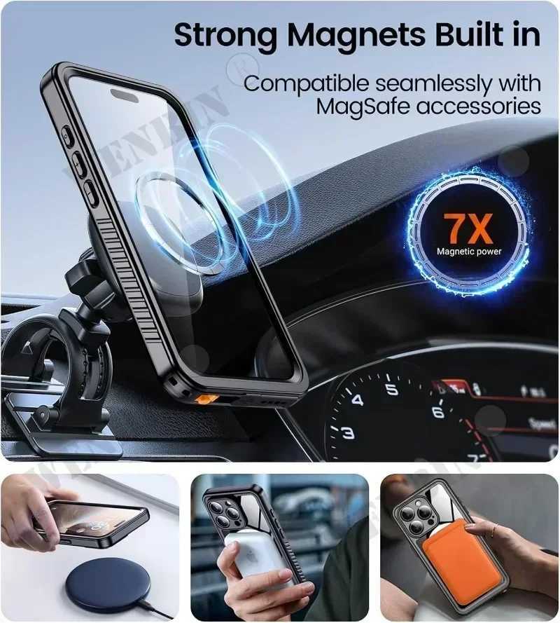 IP68 Waterproof Case For iPhone 17 16 15 Pro Max Plus Full Body Protective Cover Swim Underwater Diving Magnetic Fundas C260515