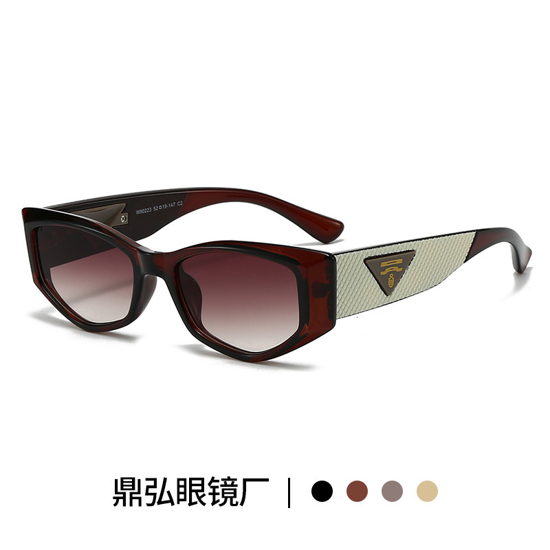 Luxury brands designer 2026 New Womens Cat-Eye Sunglasses Small Frame with Triangle Logo & Woven Temple UV400 Anti-UV European American Streetwear Sha