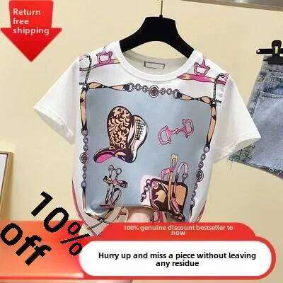 Spring Slim Fit Pure Cotton Round Neck Short Sleeve T Shirt Women Base Layer Loose Style Printed Pattern Casual Top