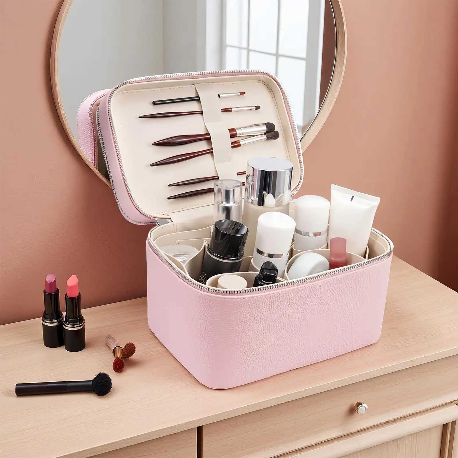 Double Layered Portable Professional Makeup Bag Skincare Tool Pack Beauty Eyelash PU Storage Box Multi Partition Cosmetic BagT250515 - view 4