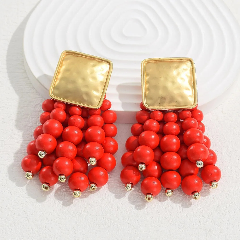 Vintage Handmade Wooden Drop Dangle Earrings Maxi Beaded Bohemian Statement Wedding Jewelry For Women brincos 260514 - view 6