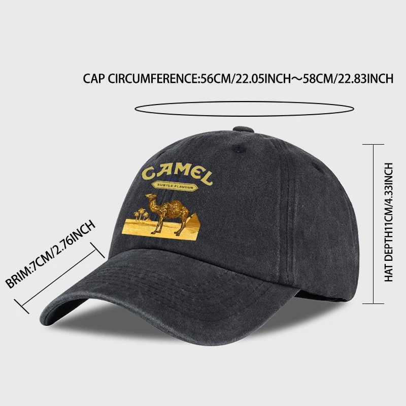 Vintage Camel Desert Scene Print Washed Baseball Cap - Adjustable Unisex Vintage Cap for Outdoor Hiking and Mountaineering C260515