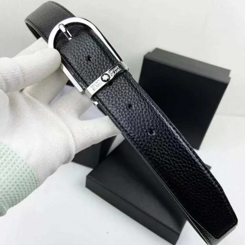 MB Cintura Uomo Lusso Business Pelle Vera Con Logo Stella Bianca Design Elegante Regalo Ideale-image
