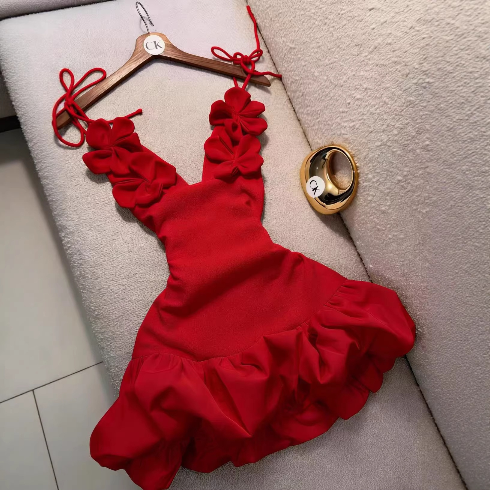 Dress For Women White Petal Shaped Strap Dress Elegant Floral Design Soft Comfortable Casual Outfit Perfect For Holiday Travel Beach Party Daily Gathe