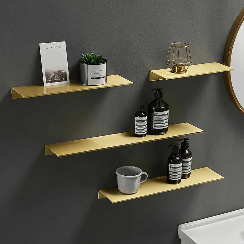30-50cm Modern Brushed Gold Black White Bathroom Storage Rack Bathroom Shelves Kitchen Wall Shelf Home Accessories 260513