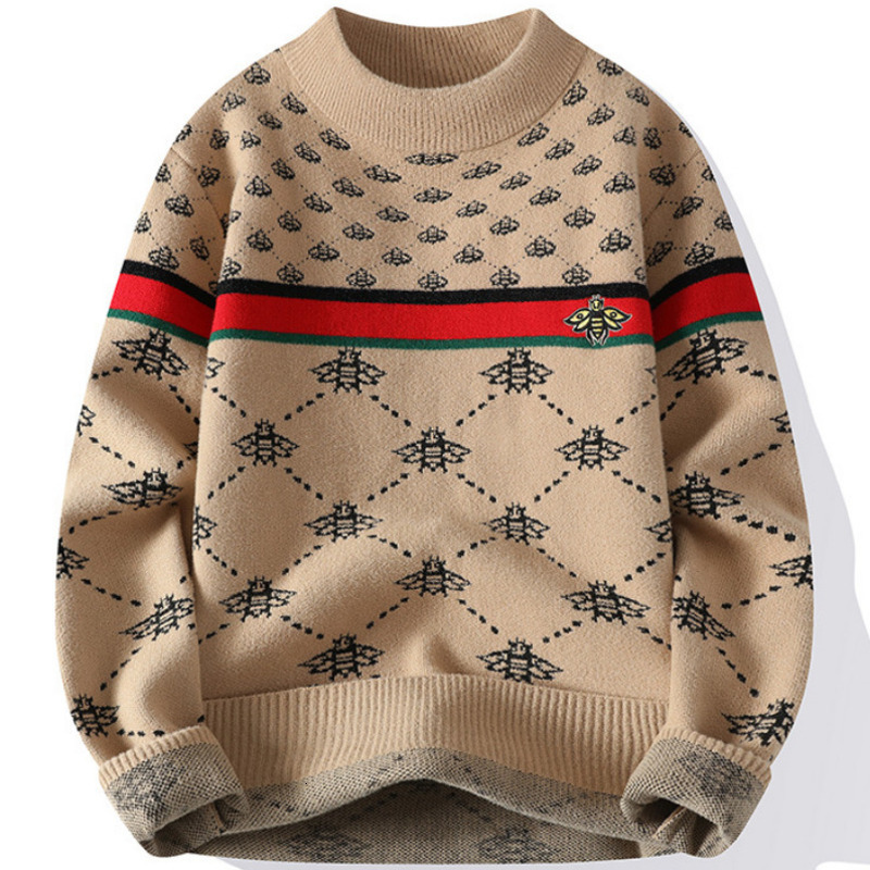 Mens Designer Bee Embroidery Sweater Slim Fit Warm Knit Pullover High-end Casual Christmas Sweater - view 3