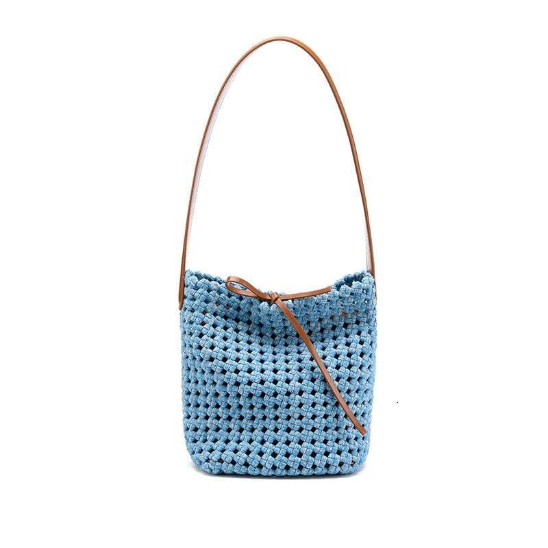 Casual Denim Mother Daughter Bucket Bag Hollow Handwoven Design Large Capacity Black Single Shoulder Handheld Commuter Women Bag SENYY