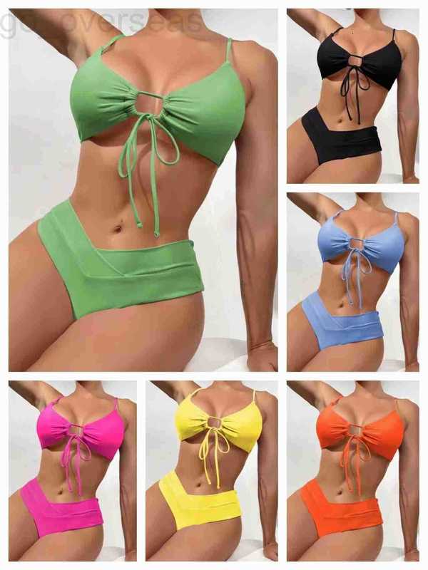 2023 New Bikini Multi Color Lace up Sexy Split Swimwear 7EYK