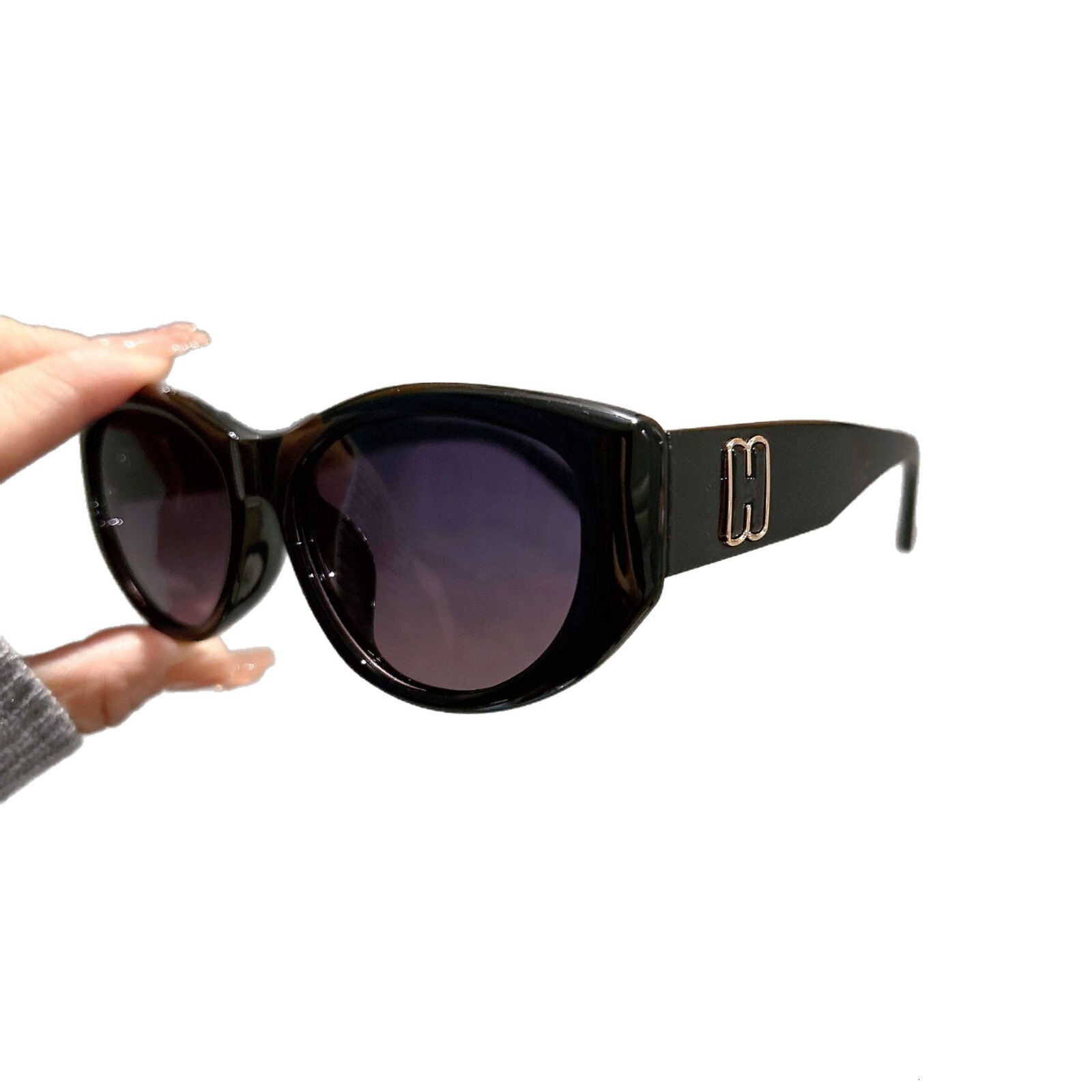 Luxury brands designer 2026 New Womens Korean Style Cat-Eye Sunglasses Small Frame TR Polarized UV400 Anti-UV with H Letter Logo Streetwear Shades for