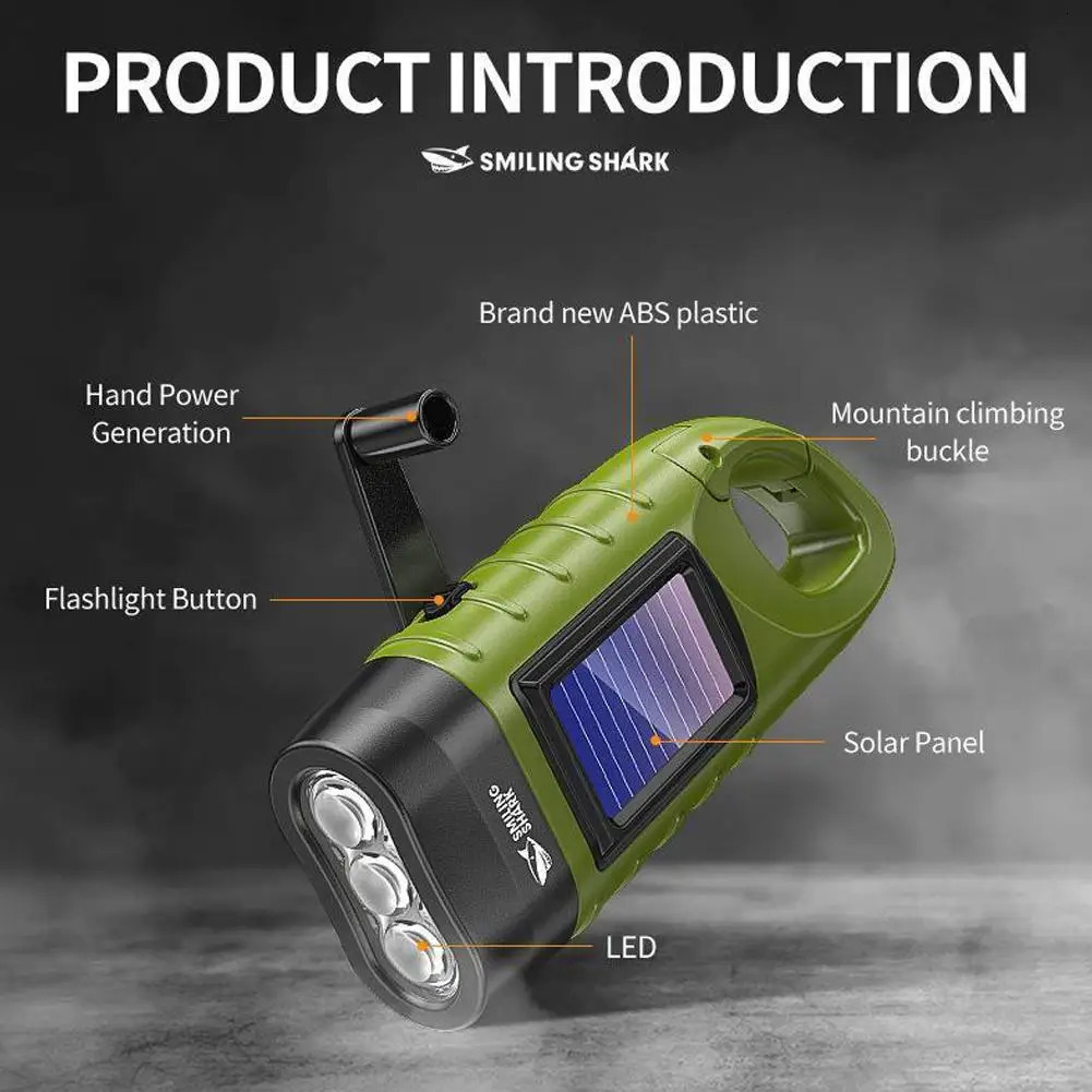 Hand Crank Dynamo Solar Powered Flashlight Outdoor Emergency Lights Portable LED Flashlight For Outdoor Camping Hiking 260514