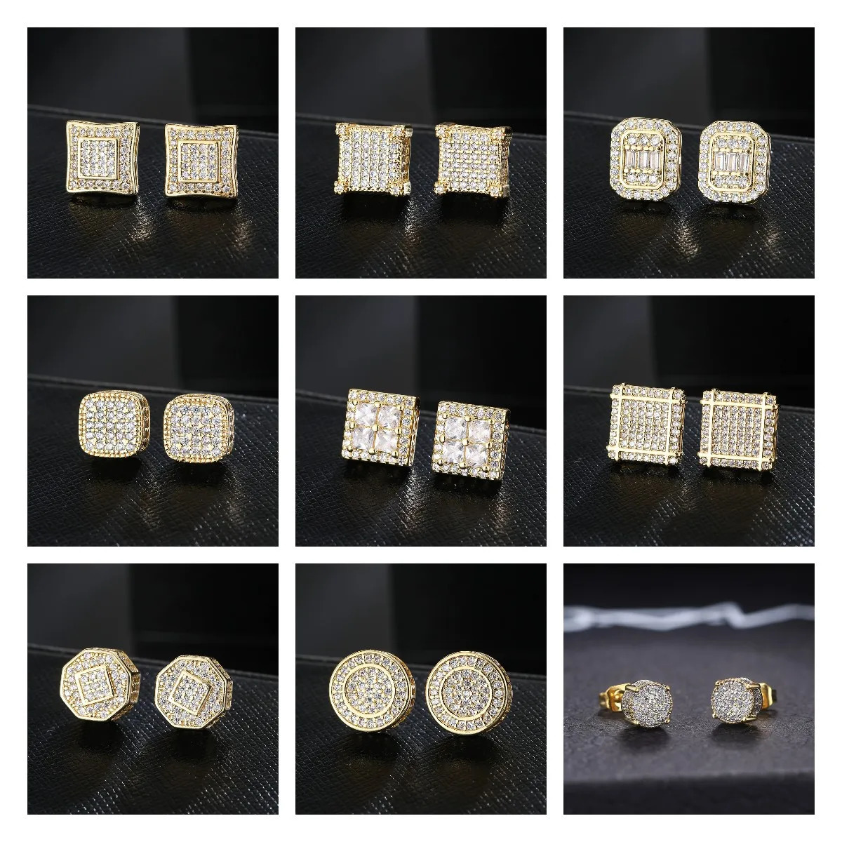 Emmaya Rock Hip Hop Iced Out Stud Earring for Men Male Ice Studded Zircon Gold Color Piercing Ear Accessories Hiphop Trend Jewel 260513 - view 3