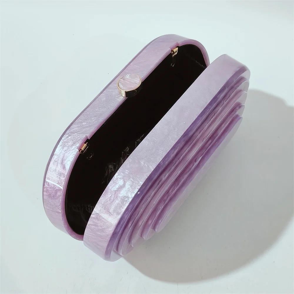 Purple Small Glitter Handmade Pro Cocktail Semi-Circle Acrylic Streamer Layered Purse Handbag Celebrity Party Evening Beach Bag 260625 - view 6