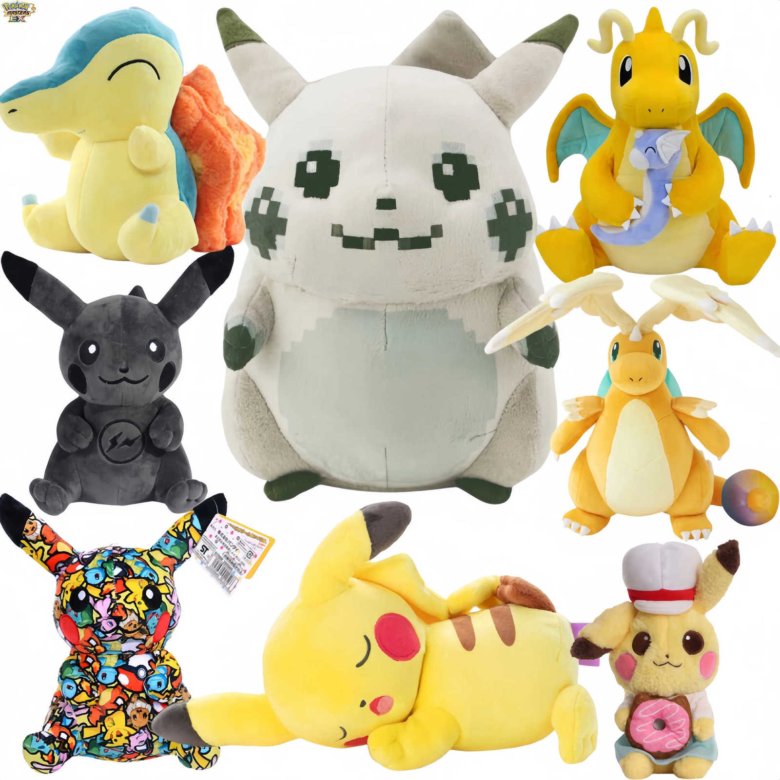 Pokemon Dark Lightning Graffiti Initial Pixel Art Style Pikachu Cartoon Anime Figure Mega Dragonite Charizard Stuffed Plush Doll L260515EMN8