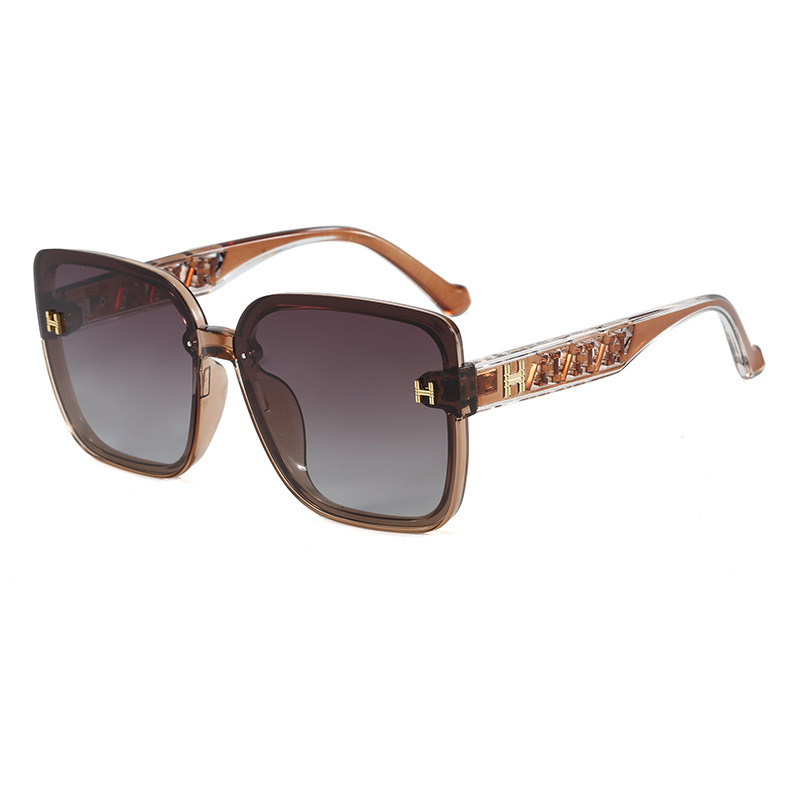 Luxury brands designer 2026 New Womens Elegant Polarized Sunglasses Oversized Square Black Frame with Clear Letter Temple UV400 Anti-UV Streetwear Sha