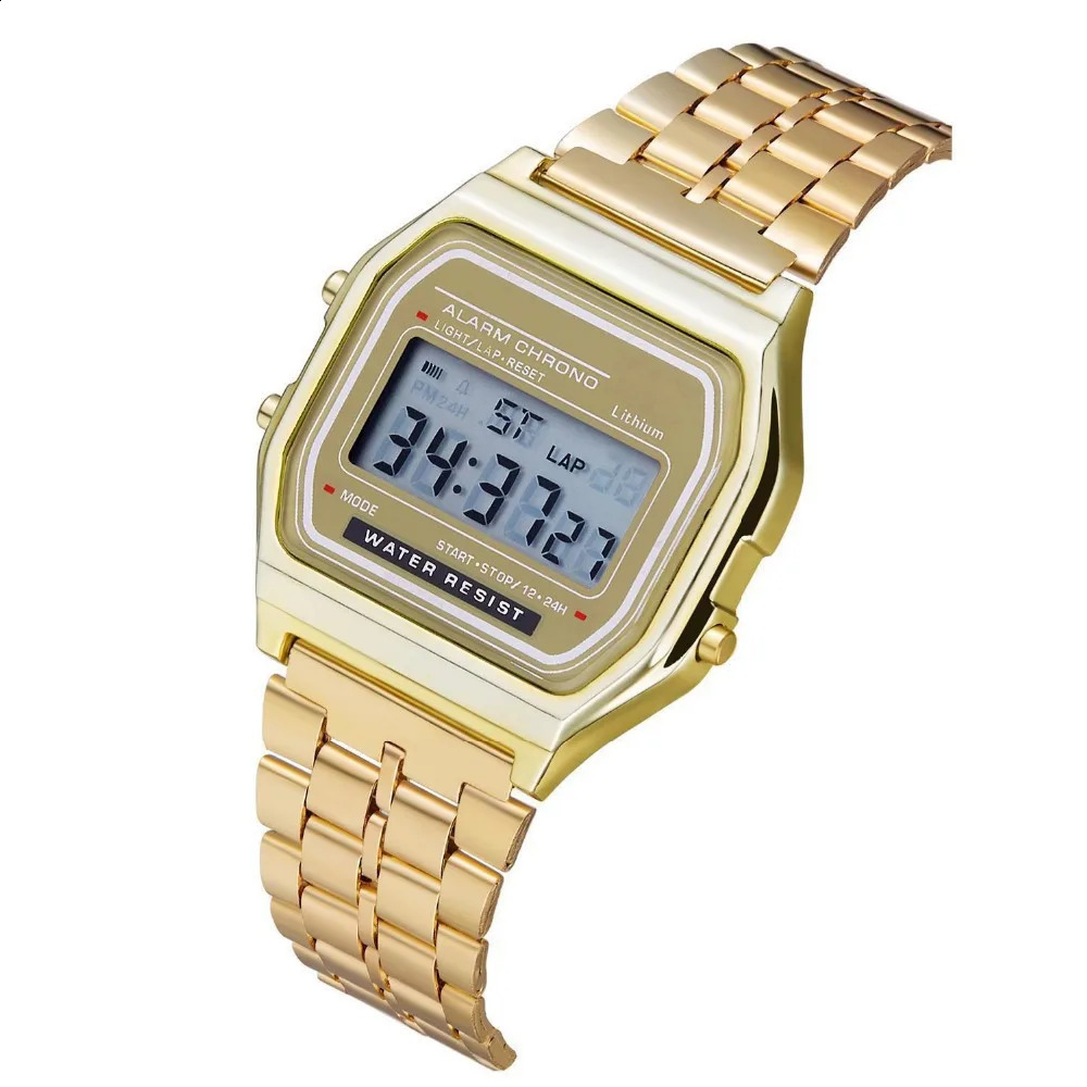 Steel strip LED electronic watch ultra-thin gold and silver cold light watch F91W steel strip original Su Feng fashion multifunc 260514
