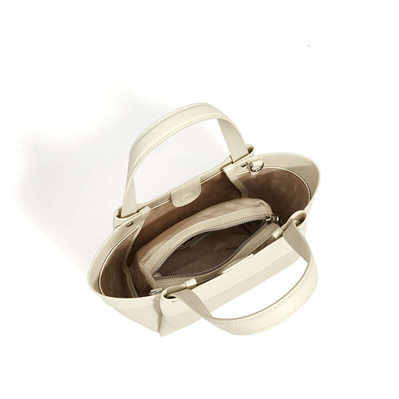 Solid Color Retro Genuine Leather Tote Bag Mother Daughter Matching Versatile High End Single Shoulder Crossbody Handbag Daily Work Commute Bag SENYY