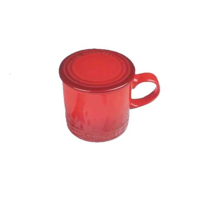 Le Creuset Style 12oz Orange Enamel Ceramic Mug with Lid for Coffee Tea Cocoa And Everyday UseJ260515