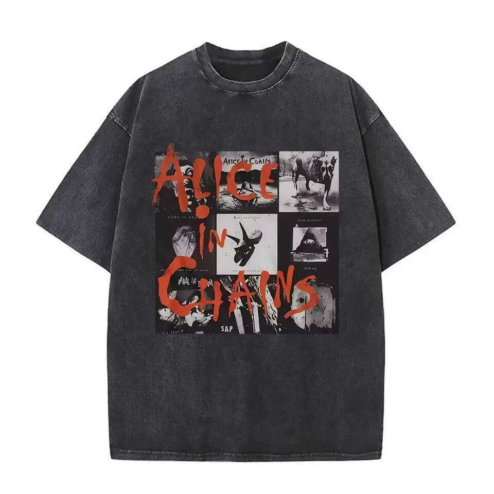 New Top & Tees Mens T-Shirt Camisetas Rock Band Alice in Chains Dirt Washed Vintage Short Sleeved Round Neck Y2k Tshirt J260515