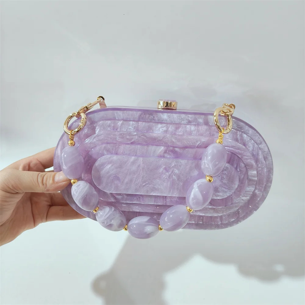 Purple Small Glitter Handmade Pro Cocktail Semi-Circle Acrylic Streamer Layered Purse Handbag Celebrity Party Evening Beach Bag 260625 - view 7