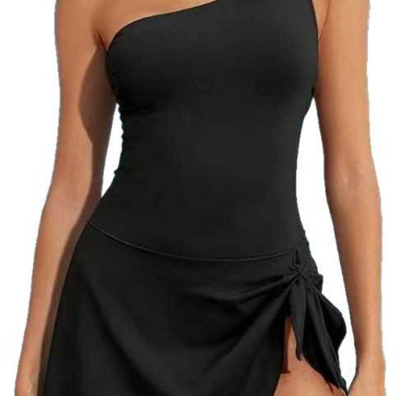New women's one-shoulder sexy slim-fit skirt-style one-piece swimsuit with print FOVM