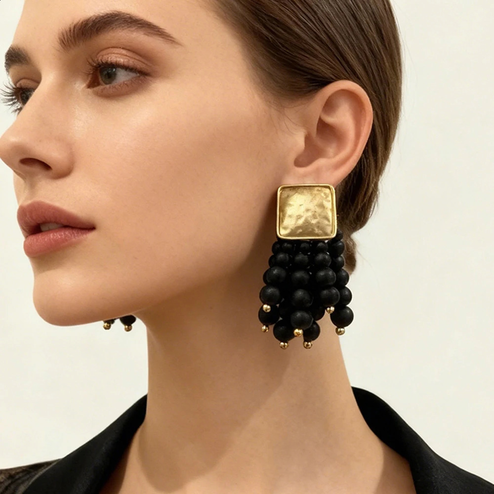 Vintage Handmade Wooden Drop Dangle Earrings Maxi Beaded Bohemian Statement Wedding Jewelry For Women brincos 260514 - view 3