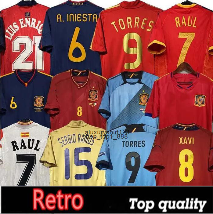 final 1998 SpainS retro jersey 1996 1994 RAUL XAVI Hierro LUIS ENSRIQUE ALONSO Iniesta PUYOL PIQUE David Villa TORRES 2008 2012 2002 Guerrero Guardiol