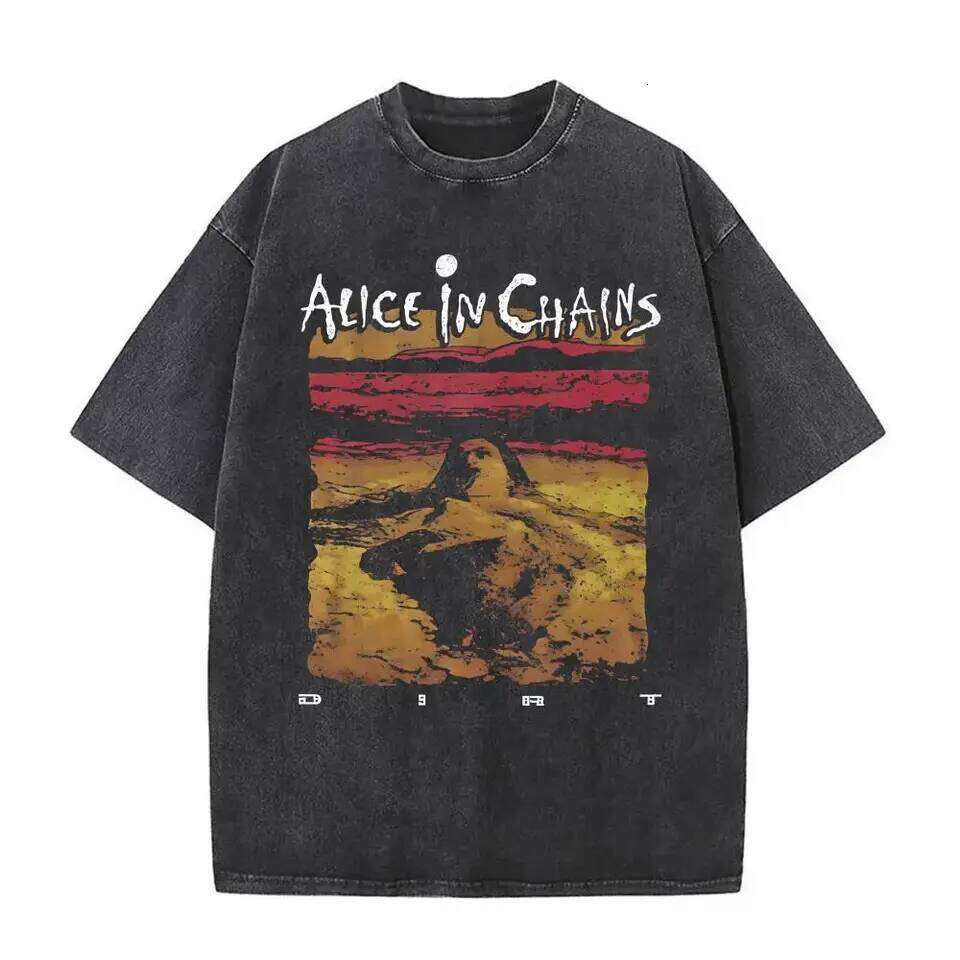 New Top & Tees Mens T-Shirt Camisetas Rock Band Alice in Chains Dirt Washed Vintage Short Sleeved Round Neck Y2k Tshirt J260515