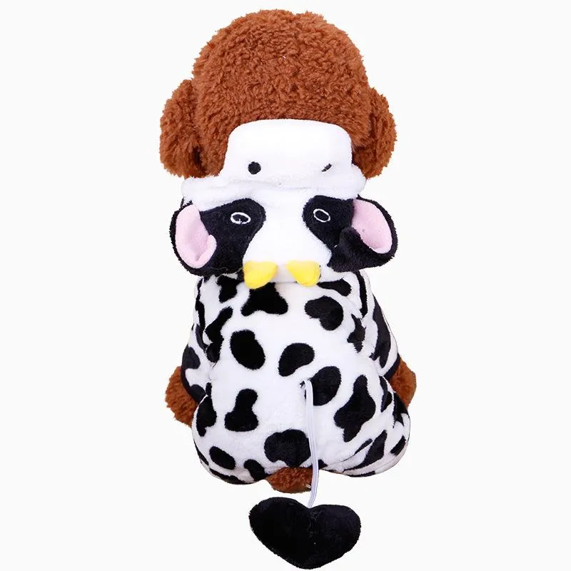 Halloween Festive Cow Pattern Outfit with Insulated Hooded Vest - Versatile Canine/Cat Wear HF34