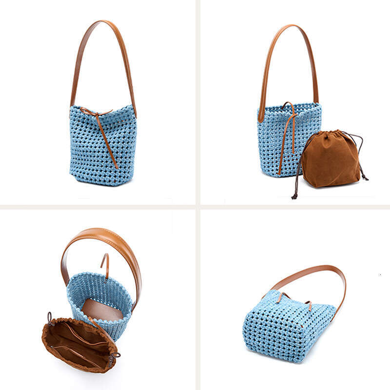 Casual Denim Mother Daughter Bucket Bag Hollow Handwoven Design Large Capacity Black Single Shoulder Handheld Commuter Women Bag SENYY