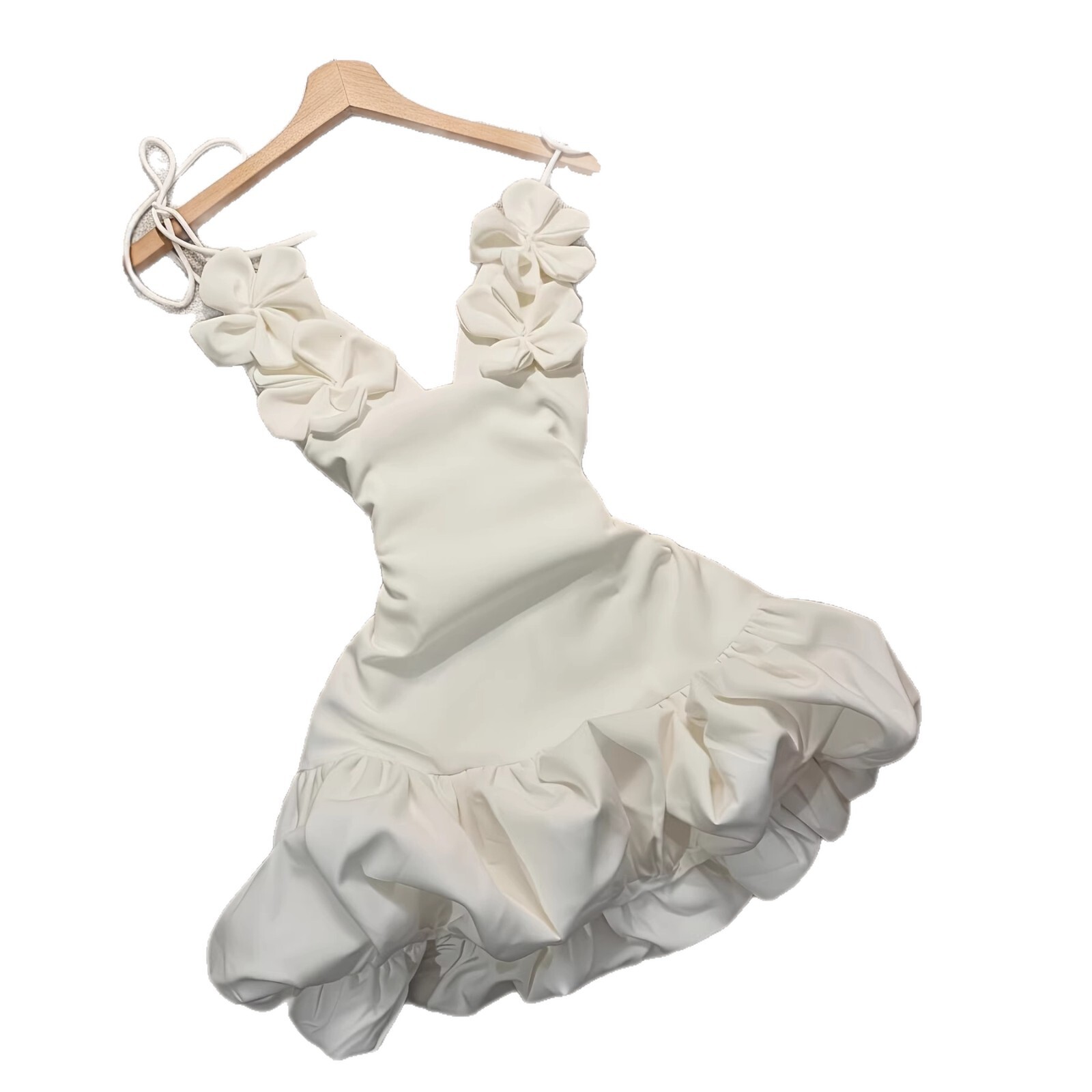 Dress For Women White Petal Shaped Strap Dress Elegant Floral Design Soft Comfortable Casual Outfit Perfect For Holiday Travel Beach Party Daily Gathe
