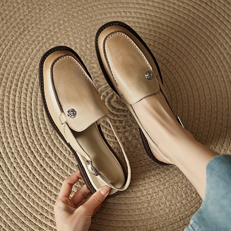 2026 Summer Women Cover Toe Sandals Genuine Leather Round Low Heels Fashion Retro Ladies Shoes Loafers 260514 - view 3