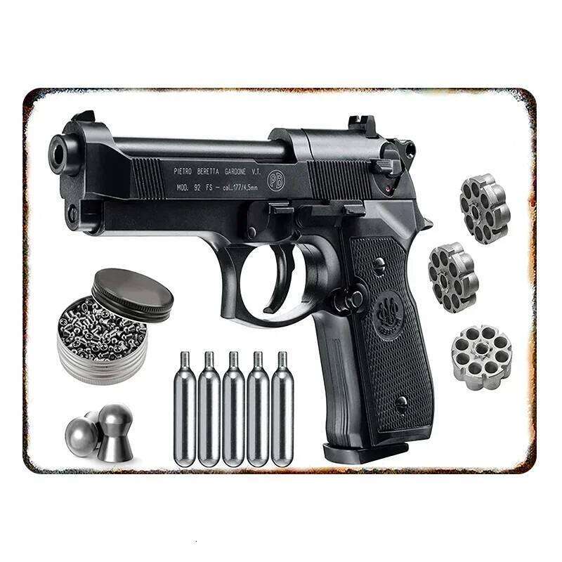 HD metal decorative plaque, pistol painted in metal, Beretta M9 Airsoft Pistol the pattern is decorated with meta J260515