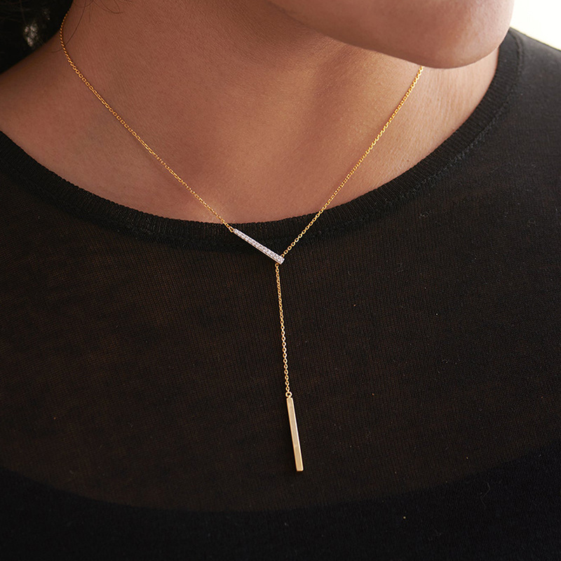 Minimalist Fashion Bicolor Lariat Necklace Designer Fine Jewelry 925 Sterling Silver Cubic Zirconia Vertical Bar Y Shape Drop Pendant Necklaces Women 