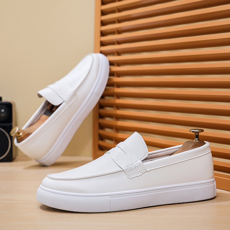 Free shipping designer shoes Le Fu shoes round toe men's bean shoes men's shoes one foot soft soled casual leather shoes Lightweight