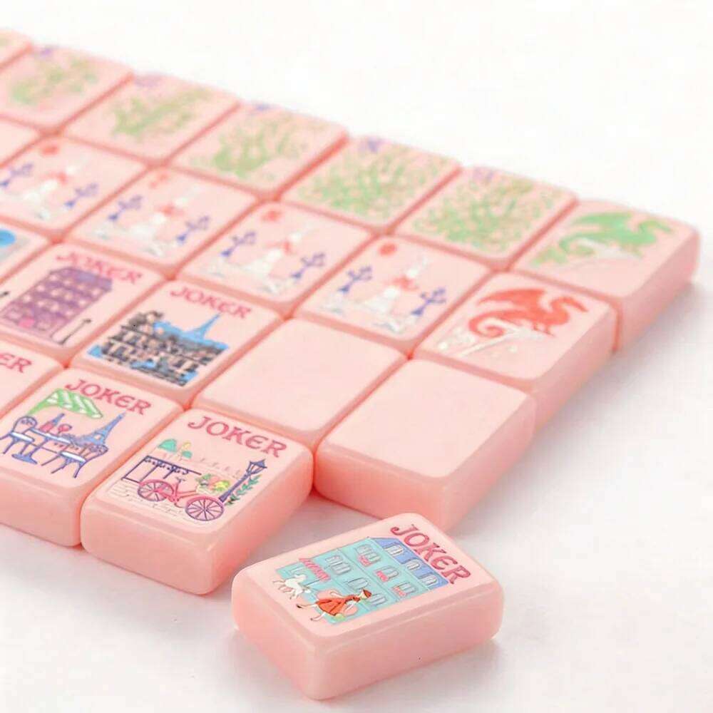 Pink Mini American Set Single-Layer Acrylic Portable 160pcs Mahjong Tiles Perfect for Home & Travel Leisure Board Game J260515