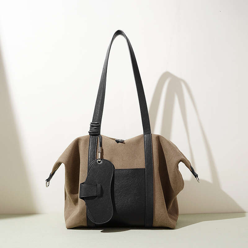 New Casual Commuter Women Bag Canvas Cowhide Spliced Light Luxury Large Capacity Versatile Crossbody Shoulder Handbag SENYY