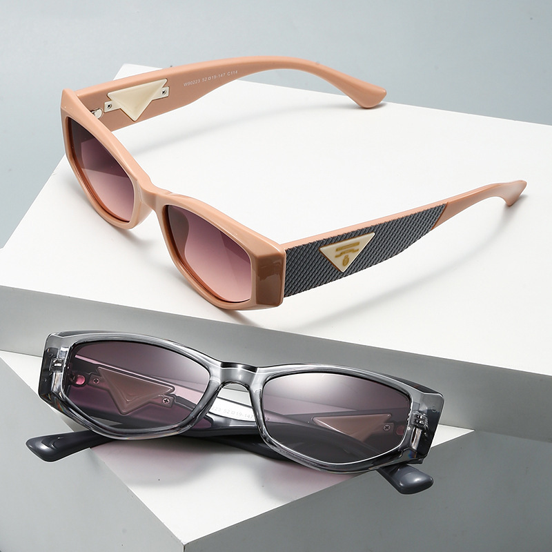 Luxury brands designer 2026 New Womens Cat-Eye Sunglasses Small Frame with Triangle Logo & Woven Temple UV400 Anti-UV European American Streetwear Sha