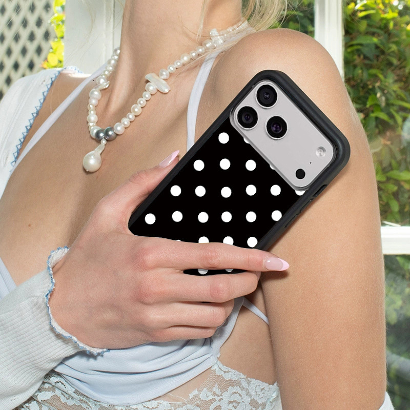 WildFlow black polka dot phone case compatible with iPhone 17 Apple 16 Pro Max/15 Plus protective cover