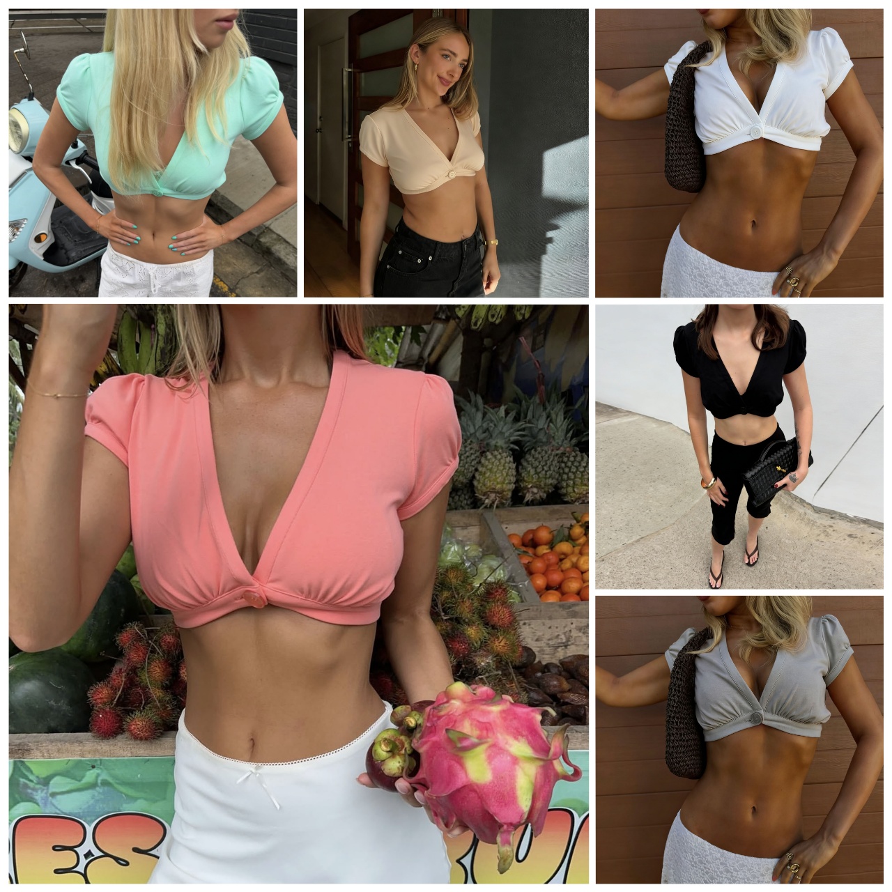 Women's T Shirts Casual V Neck Crop Top Short Sleeve T-Shirts Women Summer Single Button Tee Shirt Beach Vacation Female Cropped Tops