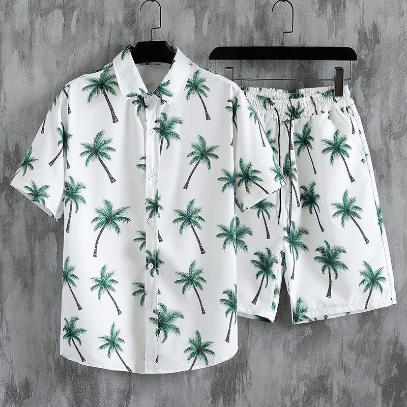 Summer Designer T-shirt Suit For Men Hawaiian Vacation Polo Floral Shirt Loose-fit Floral Couple's Beach Hoodie Pants Men's Casual Suit