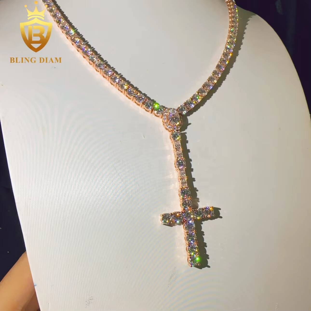 Pass Diamond Tester 925 Sterling Silver Hip Hop Jewelry Fashion VVS Moissanite Diamond Moissanite Tennis Chain Necklace - view 4