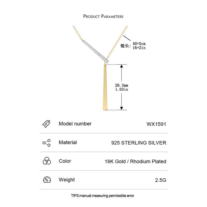 Minimalist Fashion Bicolor Lariat Necklace Designer Fine Jewelry 925 Sterling Silver Cubic Zirconia Vertical Bar Y Shape Drop Pendant Necklaces Women 